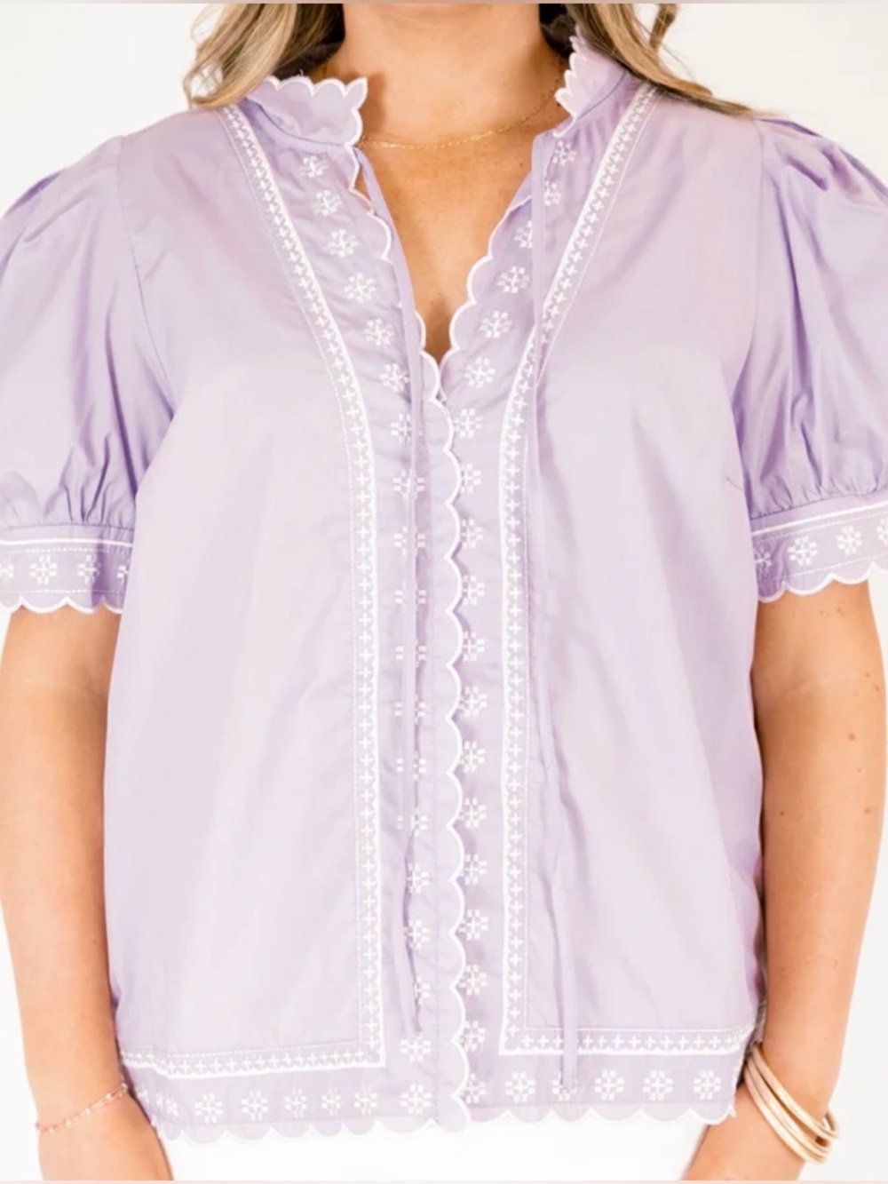 Scalloped Lace-Trim Puff Sleeve Top - Lavender Women's Size 3X - Picture 6 of 10